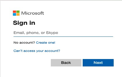 screenshot of a Microsoft sign in page