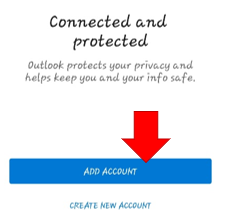 Screenshot showing the location of the Add Account button in the Android Outlook application