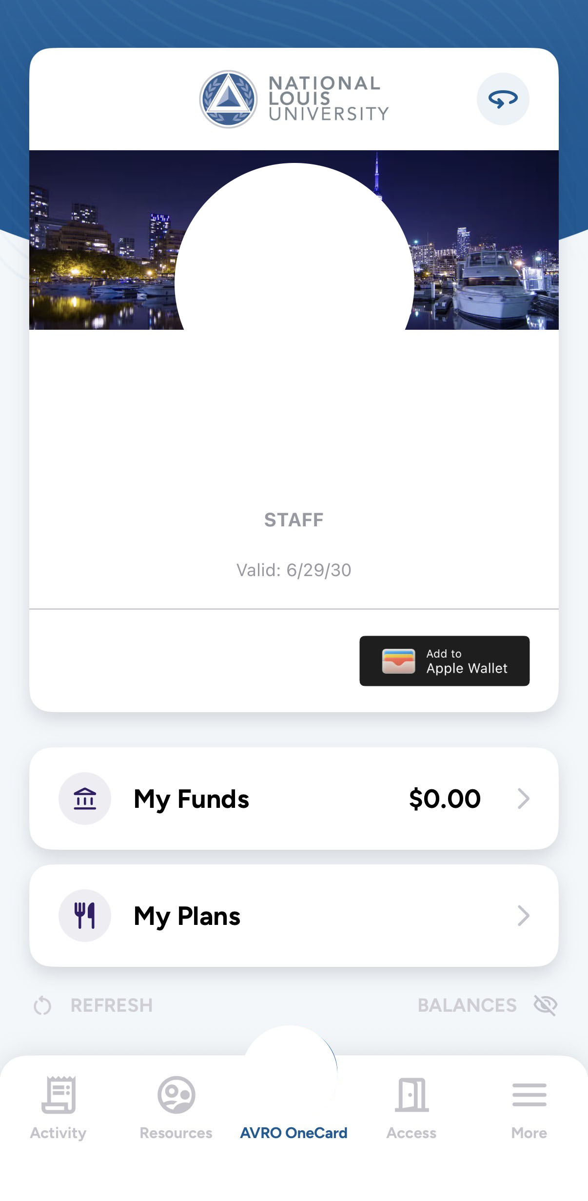 Screenshot of the AVRO App Virtual ID tile