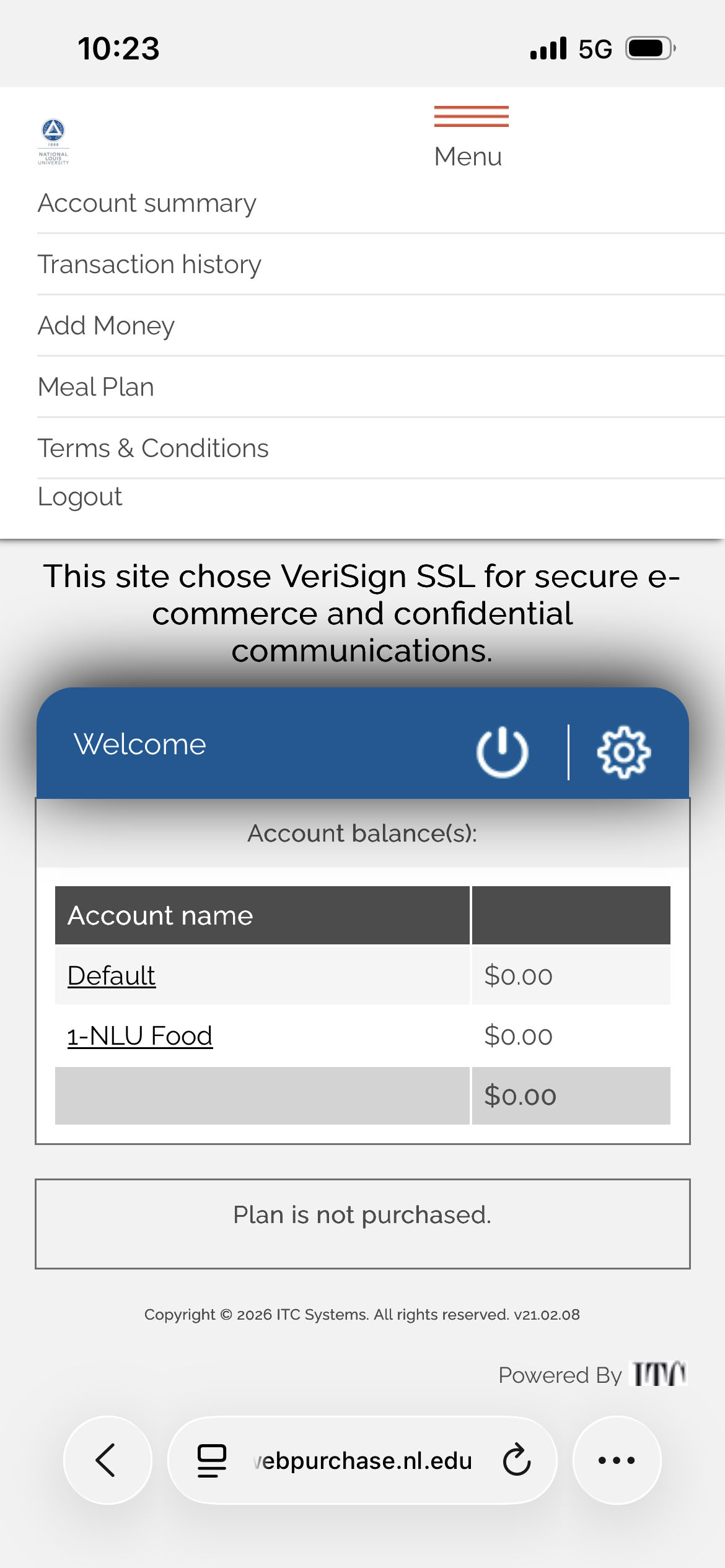 A screenshot of the Web Purchase top navigation dropdown menu